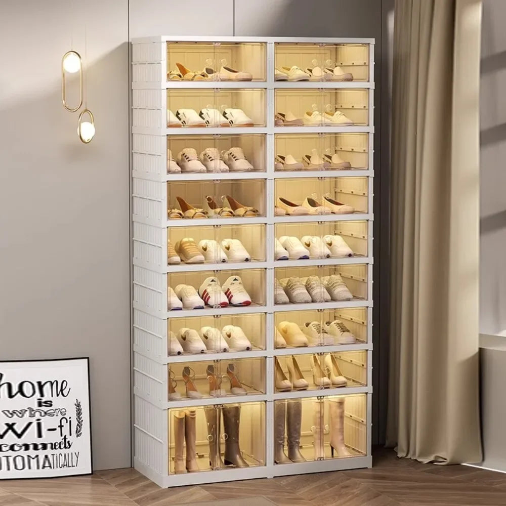Collapsible Shoe Rack Storage Box Easy to Assemble Collapsible Shoe Box for Closet Hallway Portable White Plastic Shoe Cabinet