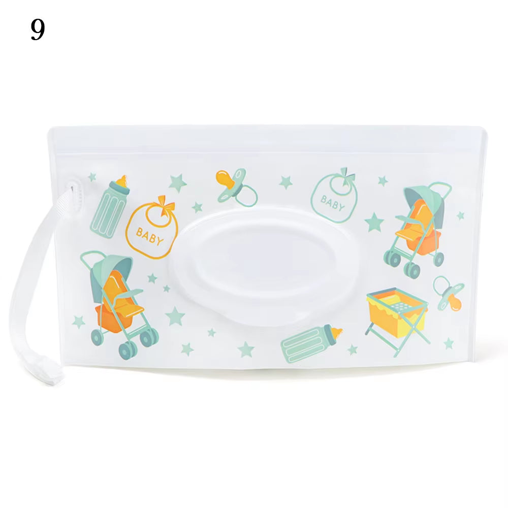 EVA Baby Wet Wipe Pouch Portable Wipes Holder Case Flip Cover Snap-Strap Reusable Refillable Cosmetic Pouch Useful Tissue Box