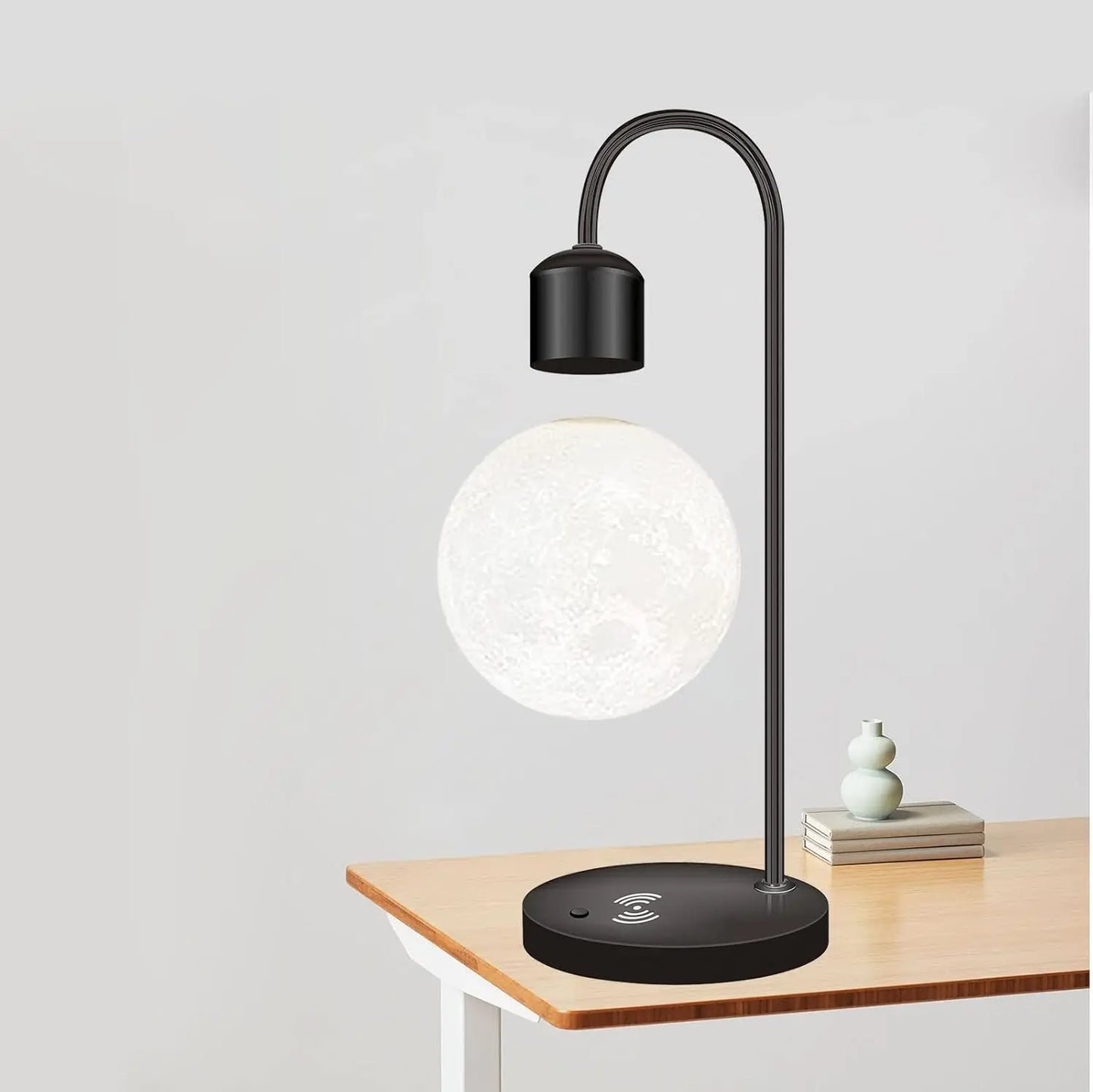 Desktop Magnetic Levitation Moon Lamp with Phone Wireless Charging, Home Floating LED Night Light, Levitating Lunar Decor Gift