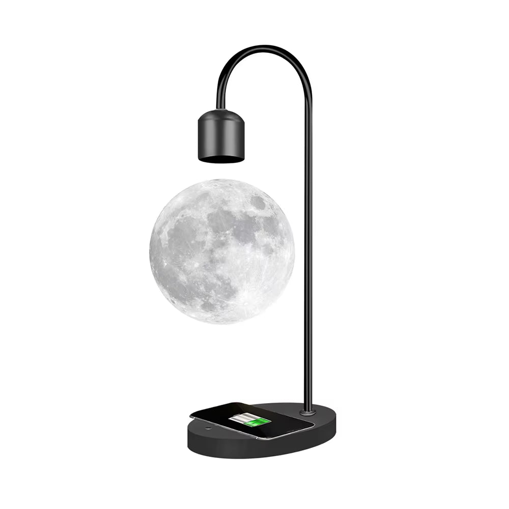 Desktop Magnetic Levitation Moon Lamp with Phone Wireless Charging, Home Floating LED Night Light, Levitating Lunar Decor Gift