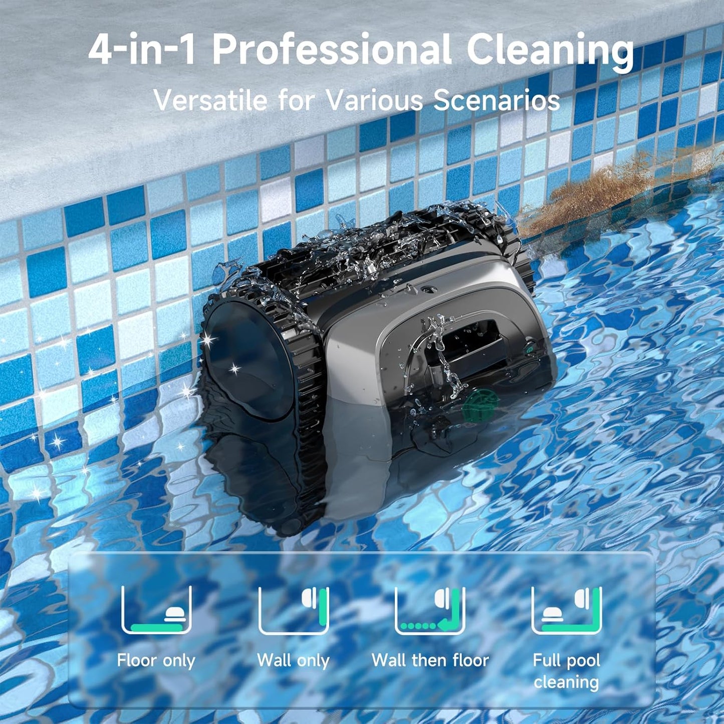 (2025 Upgrade) C1 Pool Robot Vacuum for Inground Pools, 4-In-1 Cordless Robotic Pool Cleaner Lasts 150Min, Triple-Motor up to 1,614 Sq.Ft, Smart APP Support, Auto Wall & Waterline Cleaning
