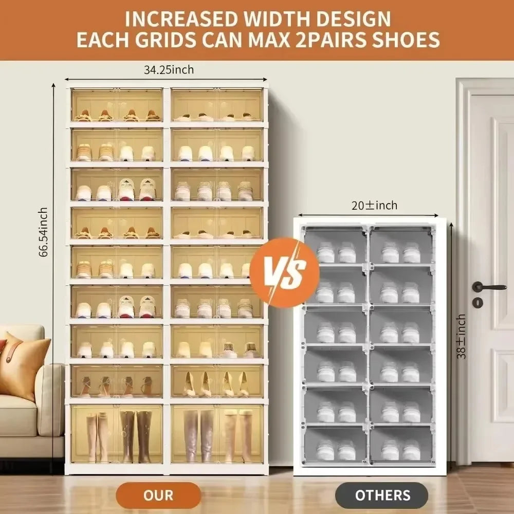 Collapsible Shoe Rack Storage Box Easy to Assemble Collapsible Shoe Box for Closet Hallway Portable White Plastic Shoe Cabinet