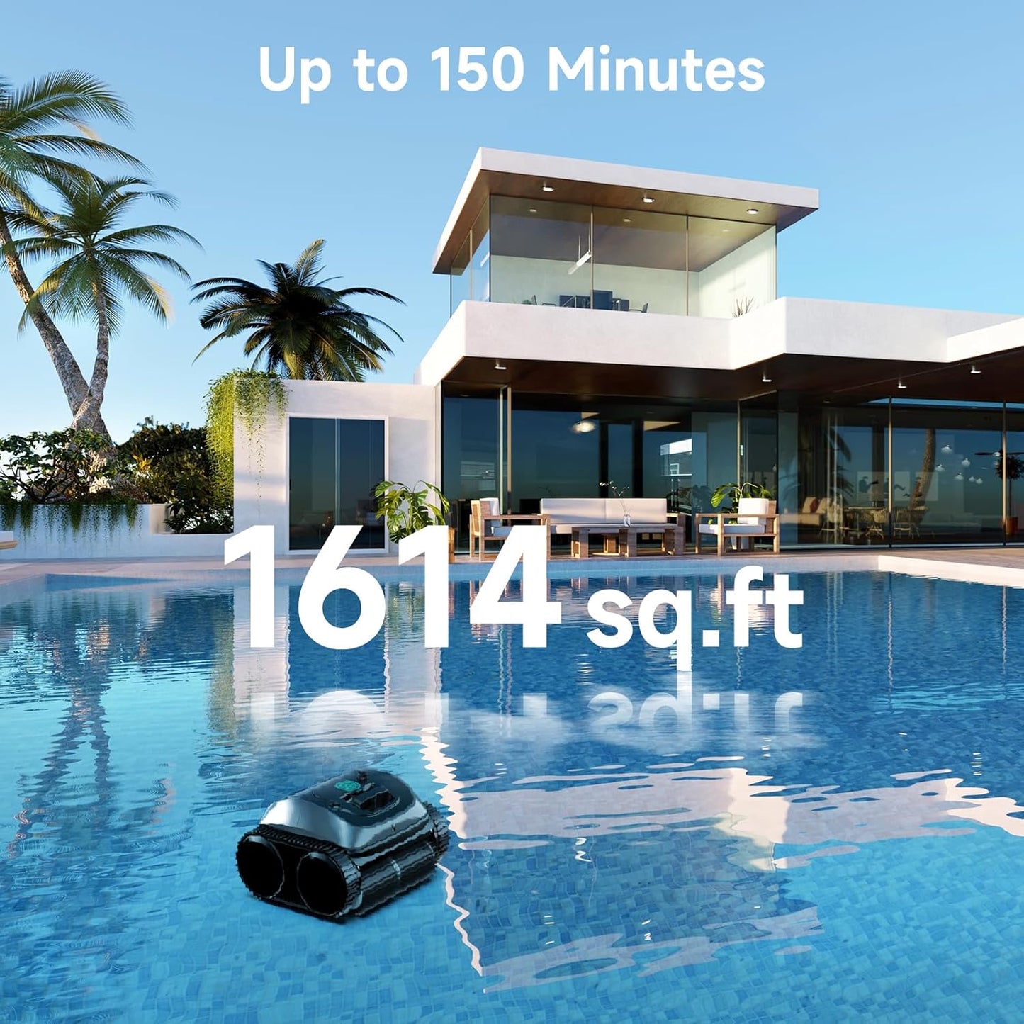 (2025 Upgrade) C1 Pool Robot Vacuum for Inground Pools, 4-In-1 Cordless Robotic Pool Cleaner Lasts 150Min, Triple-Motor up to 1,614 Sq.Ft, Smart APP Support, Auto Wall & Waterline Cleaning